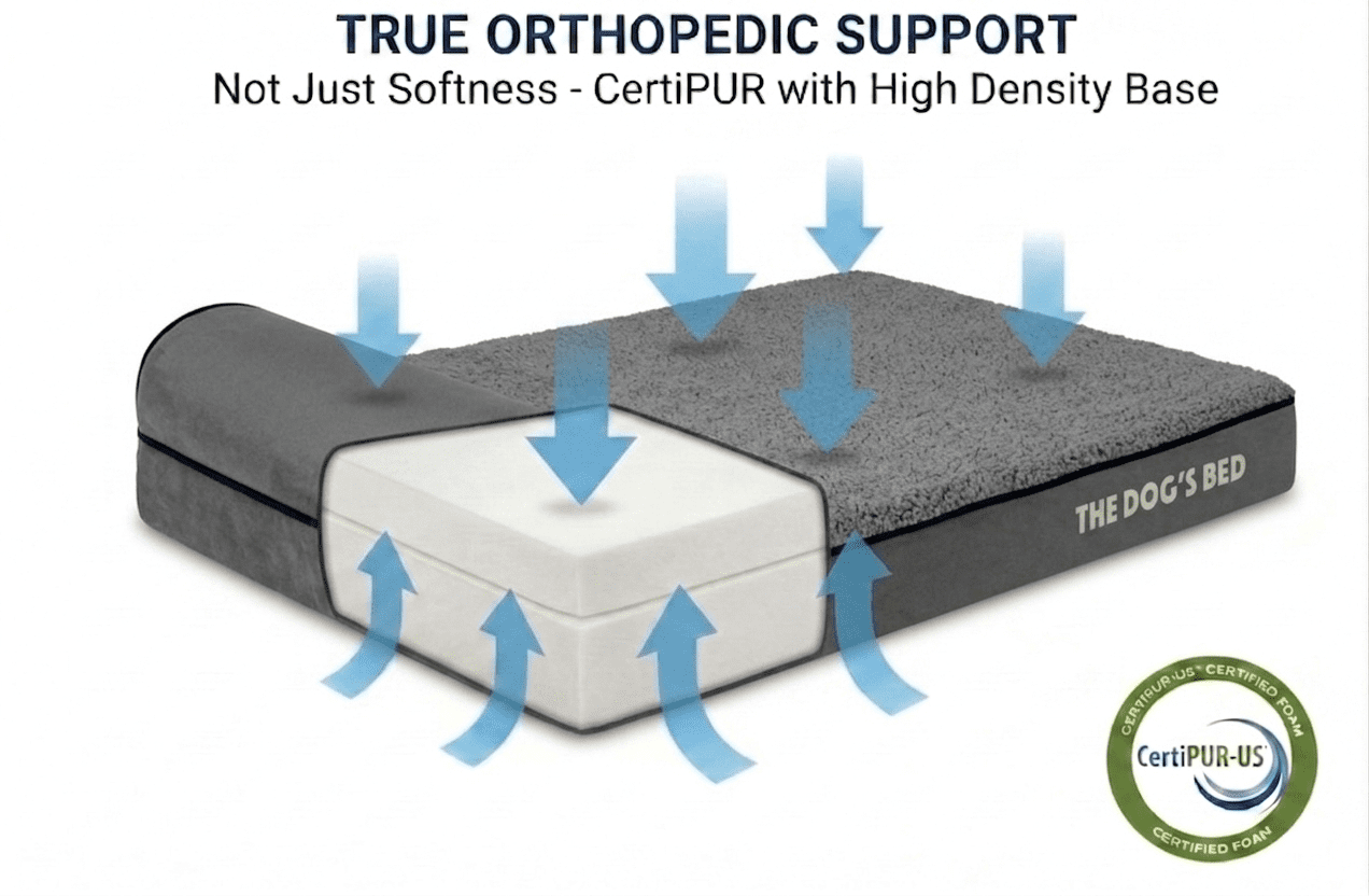 The Dog’s Bed Orthopedic Headrest Dog Bed XXL Grey Plush 54x36, Memory Foam, Pain Relief for Arthritis, Hip & Elbow Dysplasia, Post Surgery, Lameness, Supportive, Calming, Waterproof Washable Cover
