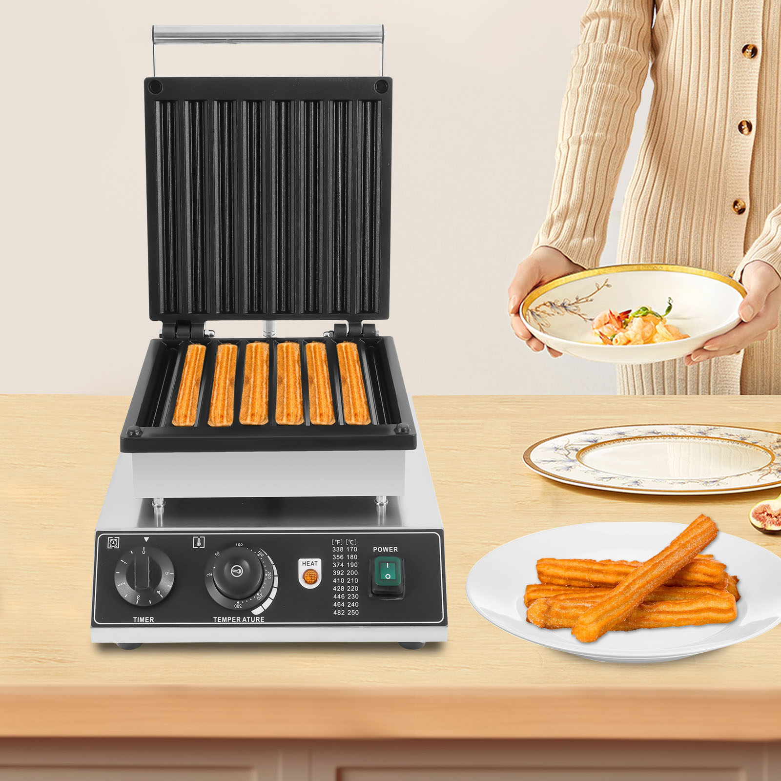 8 Pcs Commercial Waffle Maker Teflon Waffle Stick Maker 1500w Stainless Steel for Fast Food Restaurants