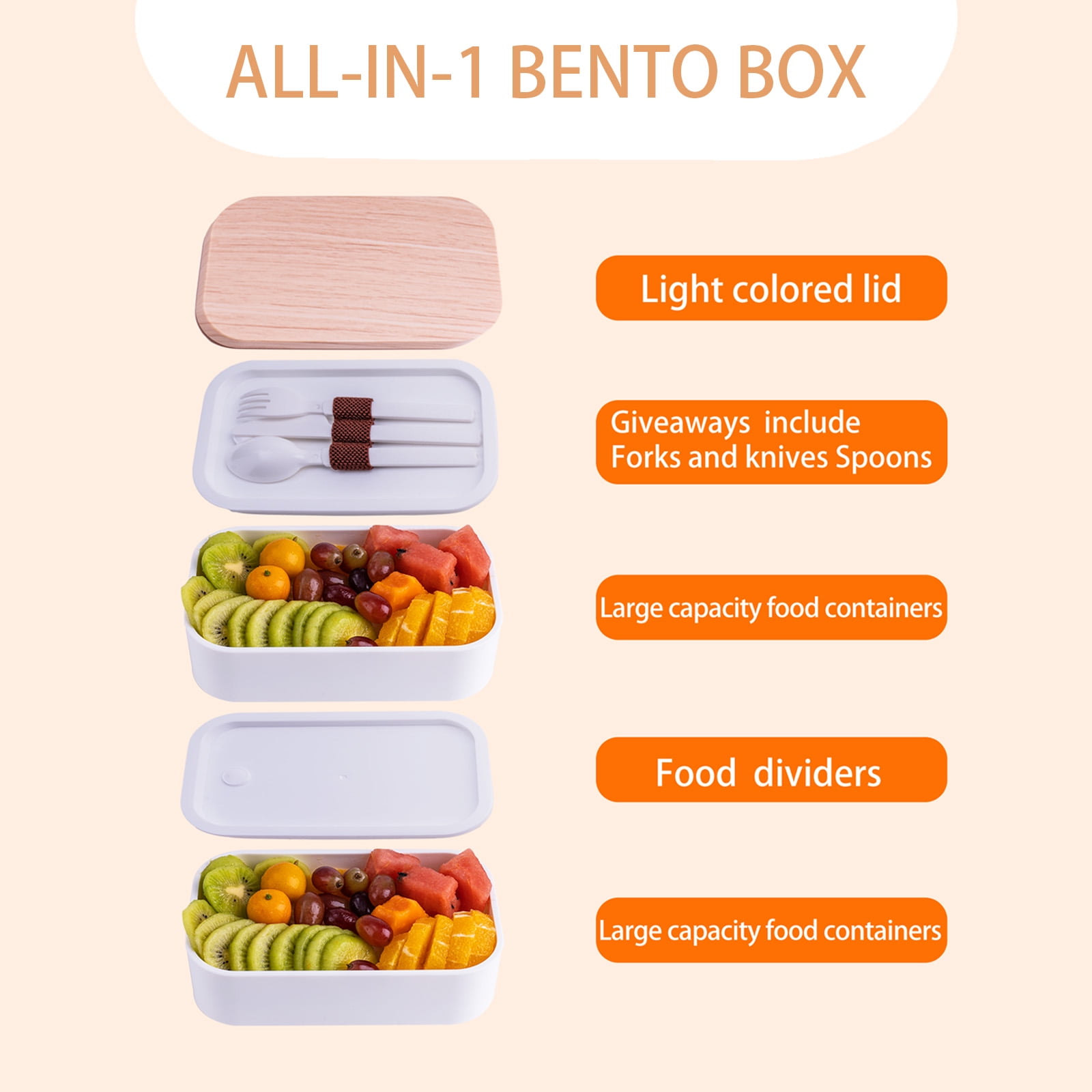 Bento Box ,2 Layer Lunch Box , Leak-proof, Includes Sauce Container, Divider,Lunch Bag ，Cutlery, 54oz Japanese Bento Box for Adults, Microwave-& Dishwasher-safe. （White）