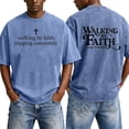 thumbnail image 3 of Mens Christian Graphic T Shirts - 'Walking By Faith Tripping Constantly' Vintage Acid Wash Tshirt Oversized Faith Quote Religious Casual Tops for Streetwear Summer Vacation, 3 of 8