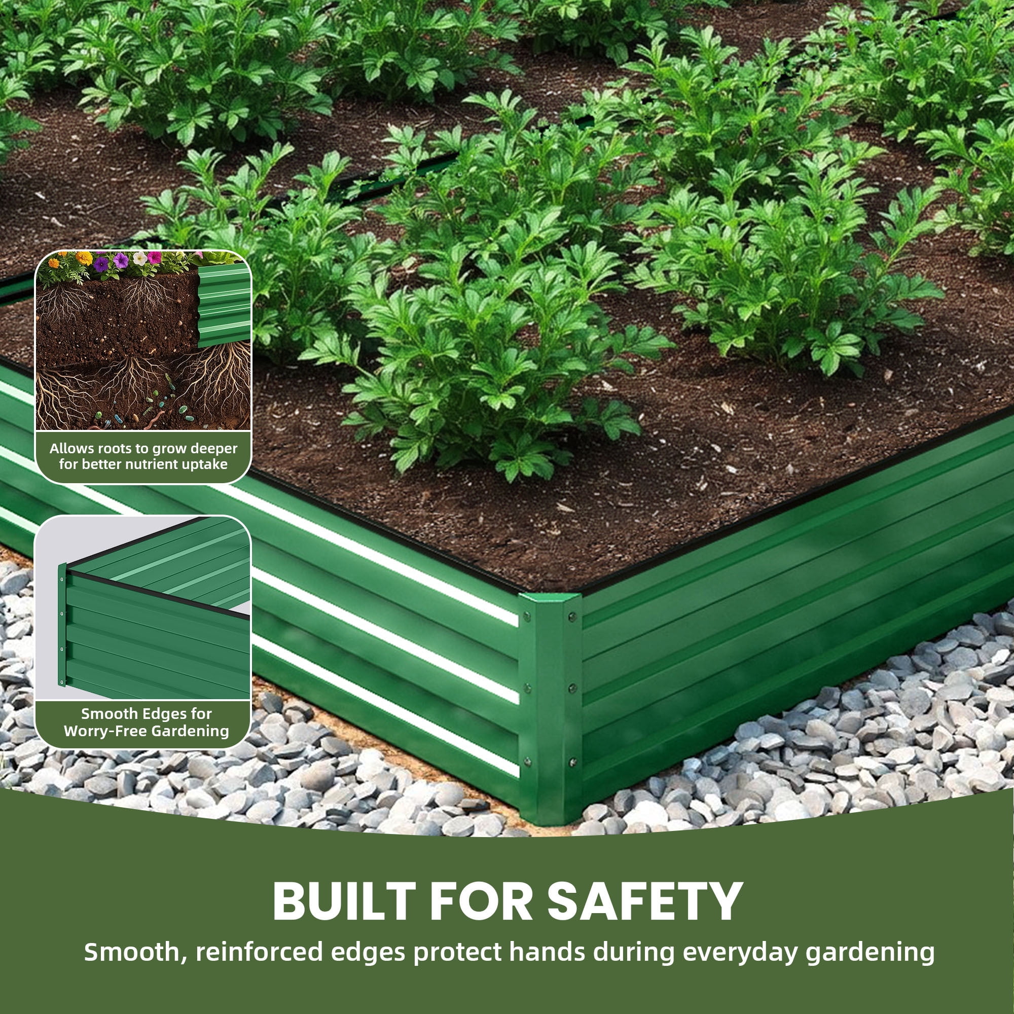 Uforic 2PCS 8X4X1FT Galvanized Raised Garden Bed Kit with Gardening Gloves, Safety Rubber & Support Rod, Outdoor Large Metal Planter Box for Plants Vegetables Flowers, Green