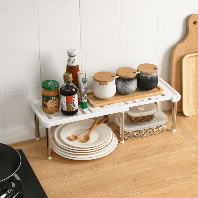 Estante de almacenamiento retráctil para cocina, estante para almacenar botellas de condimentos, estante para condimentos de acero inoxidable de doble capa, estante para condimentos de mesa