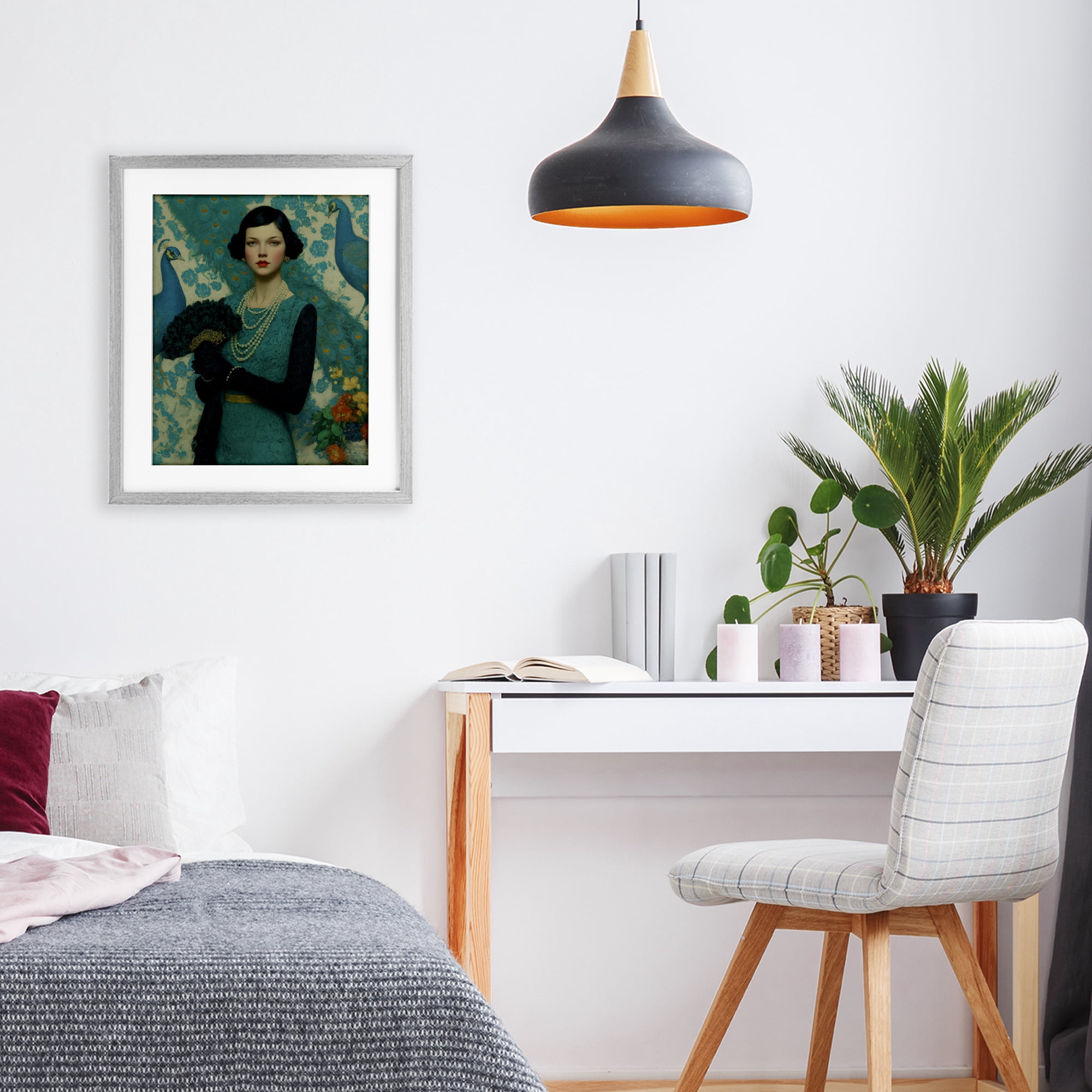 Stupell Industries Vintage Peacock Poise Gray Framed Print Under Glass, design by A Barefoot Stylist