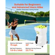 KFFKFF Portable Tennis Ball Machine with App Control, 110-Ball Capacity, Adjustable Spin, Dual Training Modes, 4-Hour Battery Life, and Speeds up to 75 MPH