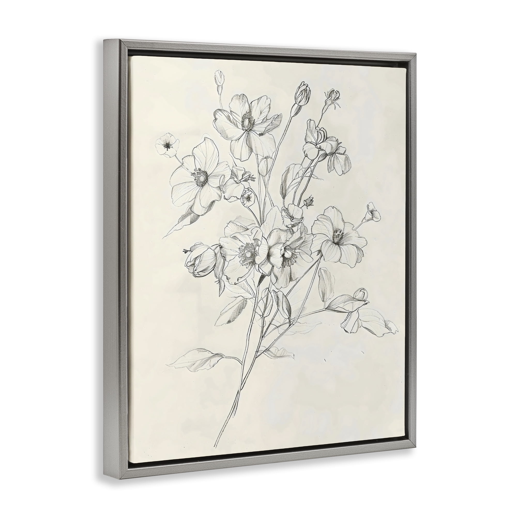 Stupell Industries Wildflower Outline Study Gray Framed Floater Canvas Wall Art, design by Creative Studio