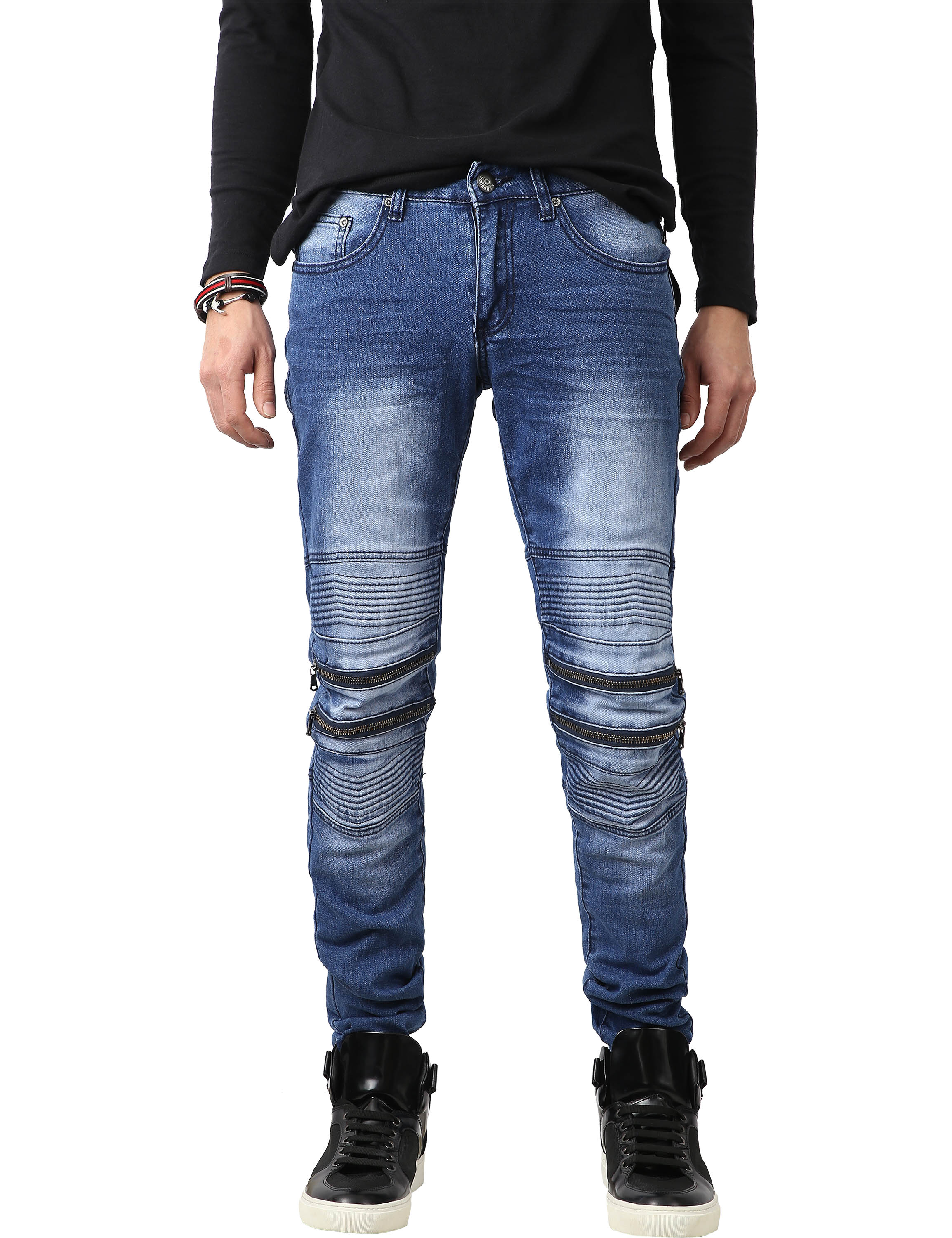Ma Croix Mens Biker Jeans Distressed Ripped Zipper Straight Slim Fit Stretch Denim Pants - image 2 of 6