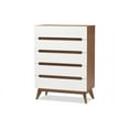 thumbnail image 2 of Baxton Studio Calypso Mid-Century Modern White and Walnut Wood 5-Drawer Storage Chest, 2 of 7