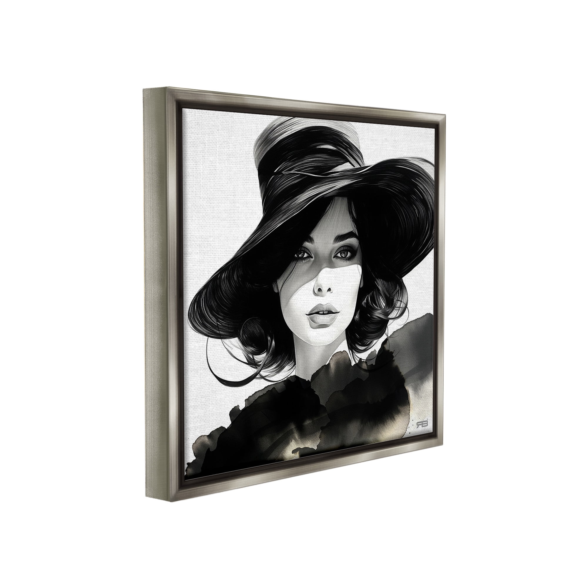 Stupell Industries Stylish Fashionista Gaze Beauty & Fashion Painting Gray Floater Framed Canvas Art Print Wall Art, 25 x 25