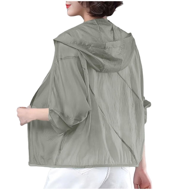 TACILIP Vestes Courtes de Protection Solaire pour Femmes Grande Taille à Fermeture Éclair, Chandail à Capuchon à Manches Longues, Vestes d'Automne, Manteau Décontracté et Tendance, Vestes d'Extérieur avec Poches, Vêtements d'Automne pour Femmes