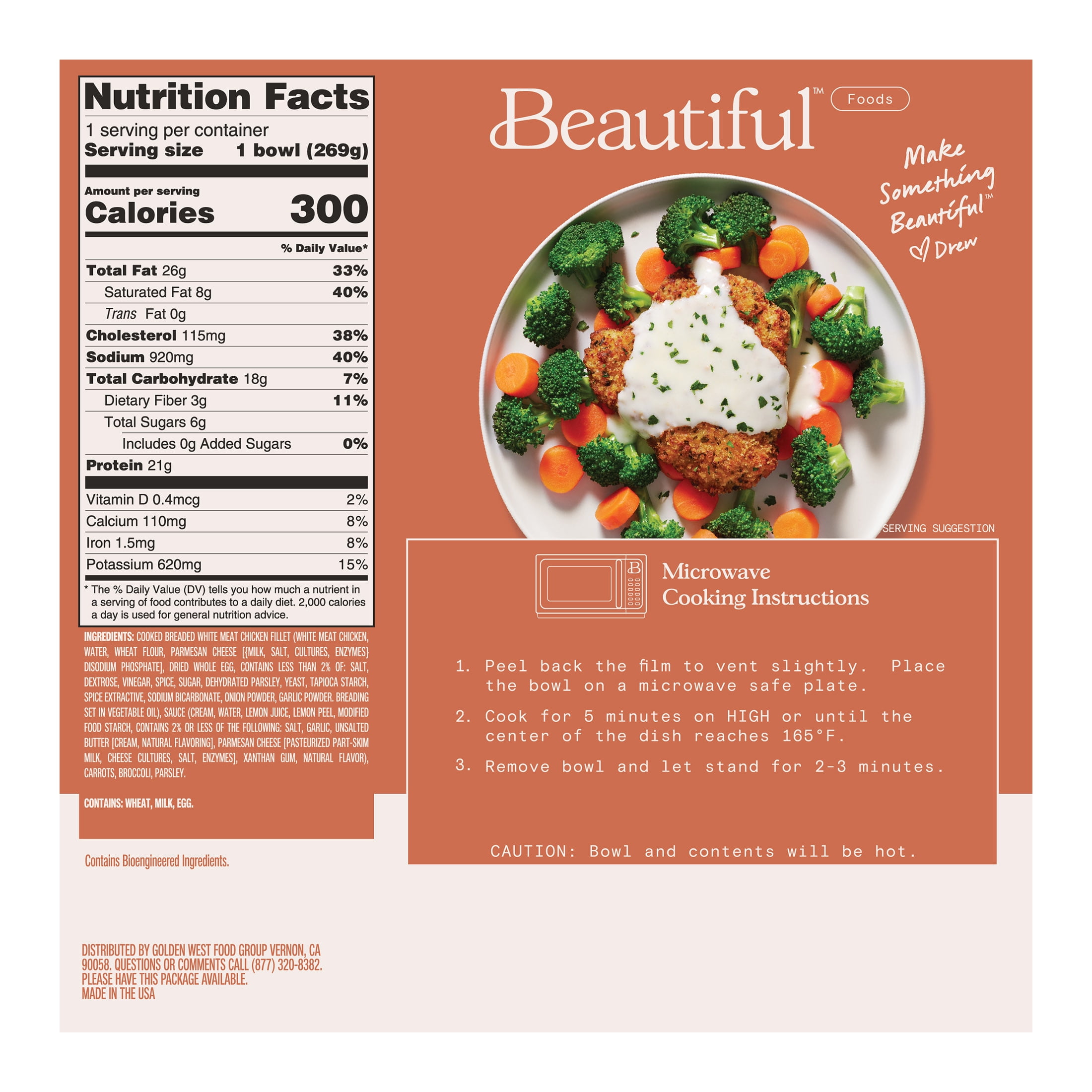 Beautiful Citrus Chicken with Broccoli & Carrots Bowl by Drew Barrymore, 9.51 oz (Frozen)