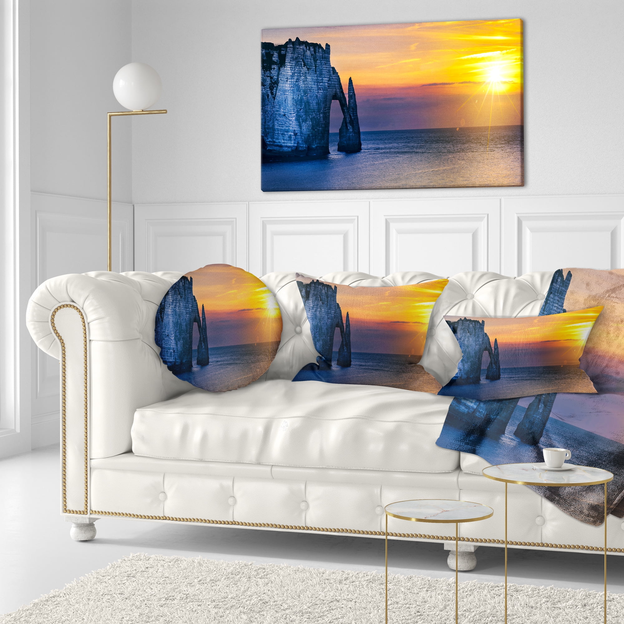 Designart Etretat Cliff Normandy Panorama - Seashore Throw Pillow - 12x20