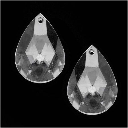 Clear Acrylic Large Faceted Teardrop Pendant - 34x23mm (10 Pieces)
