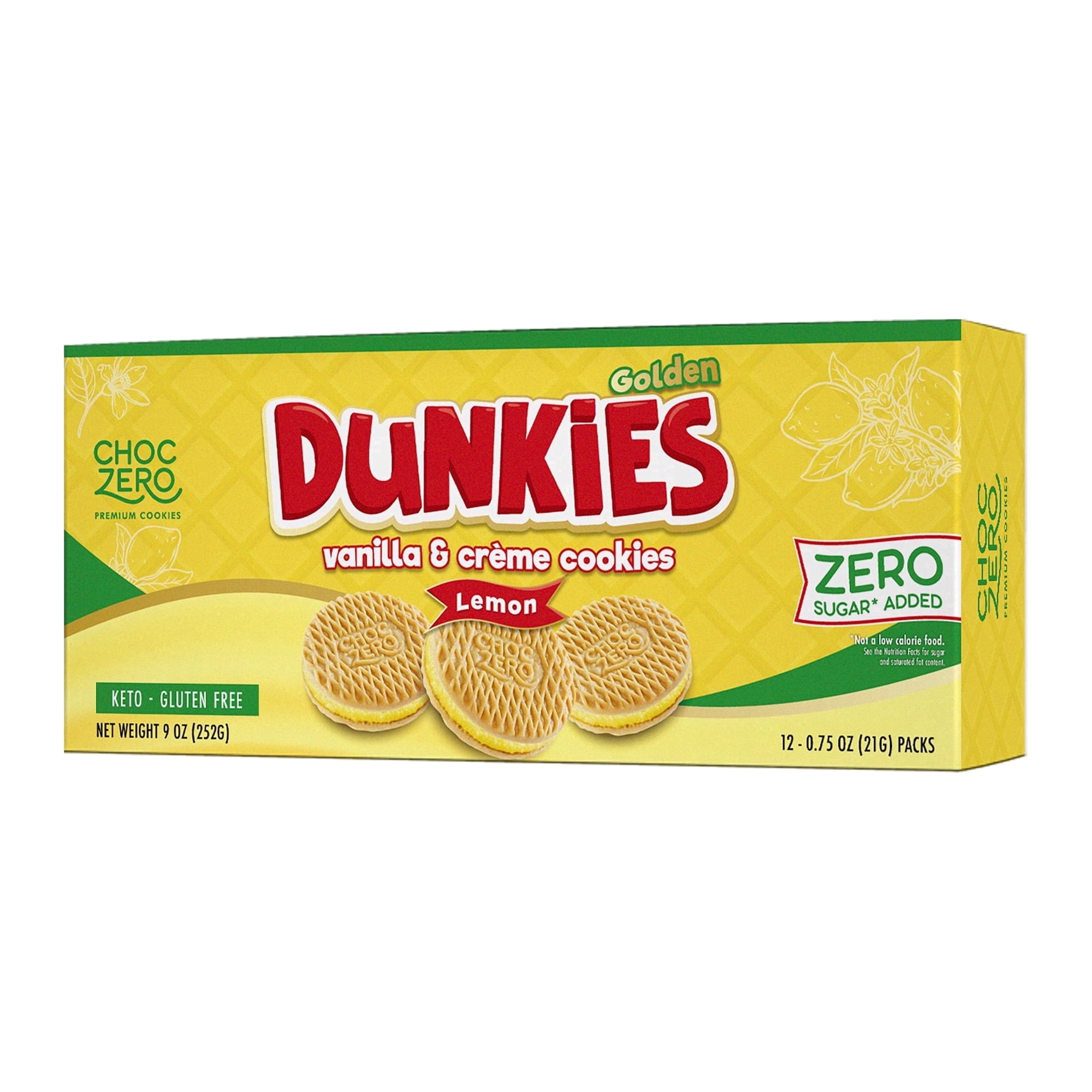ChocZero Dunkies Sugar Free Lemon Sandwich Cookies, Keto, Gluten Free, 9 oz Box