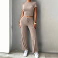 thumbnail image 4 of Bosfbaoi Two Piece Sets for Women Crew Neck Short Sleeve Crop Top and Drawstring Elastic Waist Straight Leg Pants Casual Womens Summer Outfits, 4 of 6