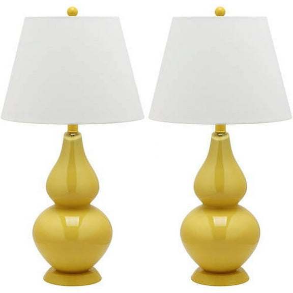 SAFAVIEH Cybil 26 in. H Double-Gourd Solid Table Lamp, Yellow, Set of 2