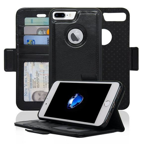 NAVOR - iPhone 7 Plus Boîtier Magnétique Amovible Portefeuille Cas [Protection RFID] [Trou de Logo Pomme] [Série Vajio] -Noir (IP7PVJBK)