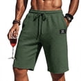 thumbnail image 2 of LWavelet Men's Waffle Knit Casual Shorts Drawstring Elastic Waist Label Patch Lounge Shorts Dark Green L, 2 of 3