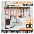 thumbnail image 3 of HORUSDY 64 inch Adjustable Storage System Wall Mount Tool Organizer Hangers Mop Broom Holder Shovel Rake, 3 of 7