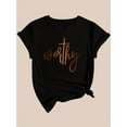 thumbnail image 3 of Camiseta con estampado de letras de Pascua para mujer, informal, de cuello redondo y manga corta, 100 % algodón, tejido de punto de elasticidad media, 180 g/m², ideal para primavera/verano/otoño, idea, 3 of 7