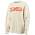 thumbnail image 2 of Women's Pressbox White Clemson Tigers Comfy Cord Vintage Wash Basic Arch Pullover Sweatshirt, 2 of 3