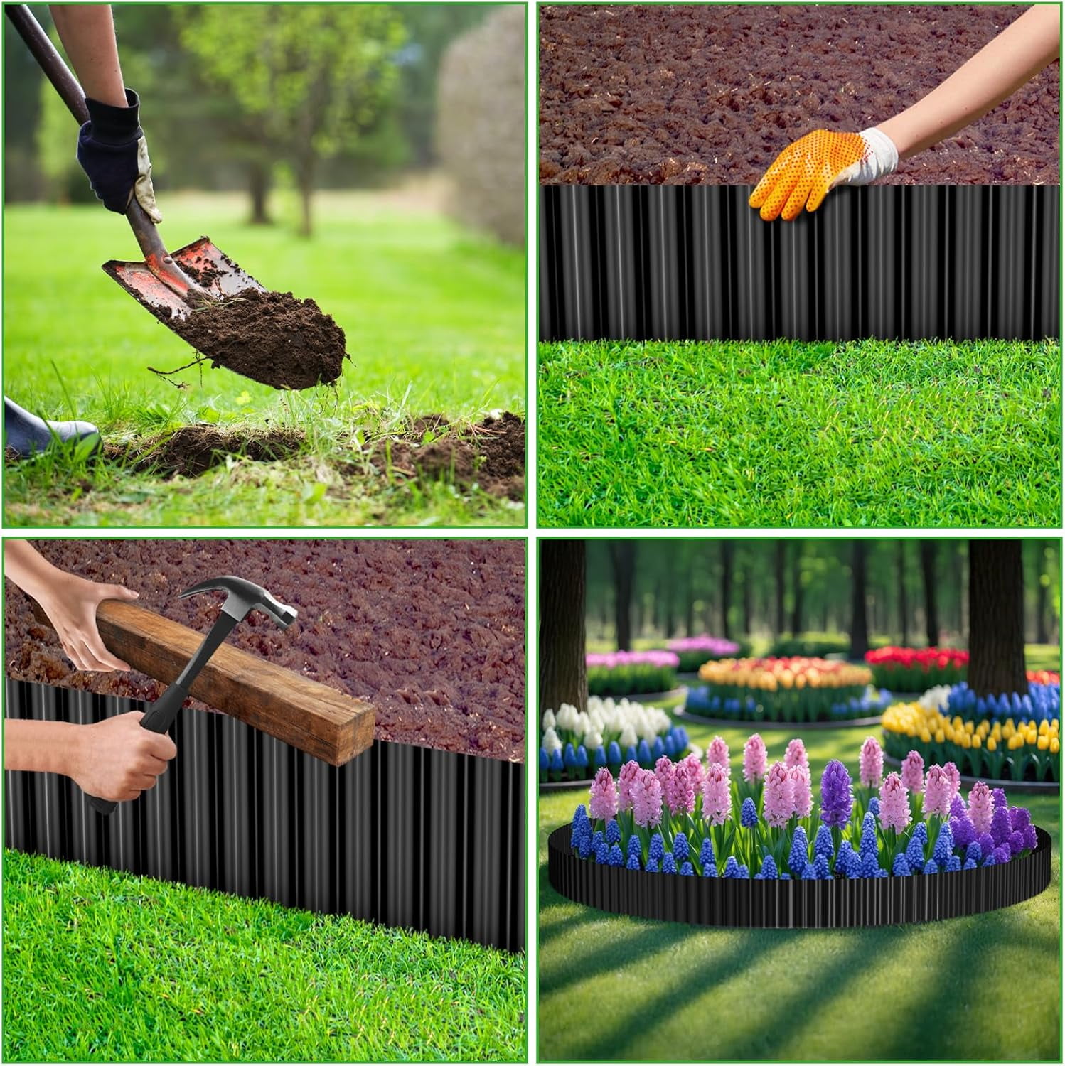 Corrugated Metal Garden Edging, 6'' x 20FT Landscape Border for Flower Bed, Lawn, Yard, Paver Black