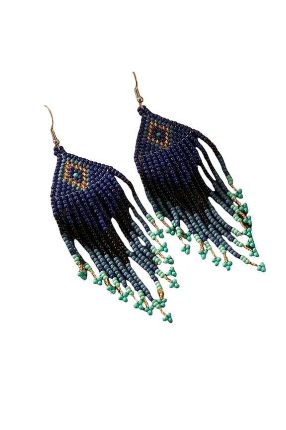 Handmade Bohemian Floral Glass Seed Bead Earrings Ethnic Tassels Drop Jewelry