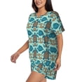 thumbnail image 2 of Naloa Turtles And Seahorses Women's Short-Sleeved Pajama Set, Loungewear, Summer pajamas, Breathable Cozy - Large, 2 of 9