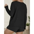 thumbnail image 3 of FEOYA Waffle Pajamas for Women Set Knit Lounge Sleepwear Outfits Ribbed Pajamas Long Sleeve Top Shorts 2 Piece Loungewear Sweatsuit with Pockets M Black, 3 of 7