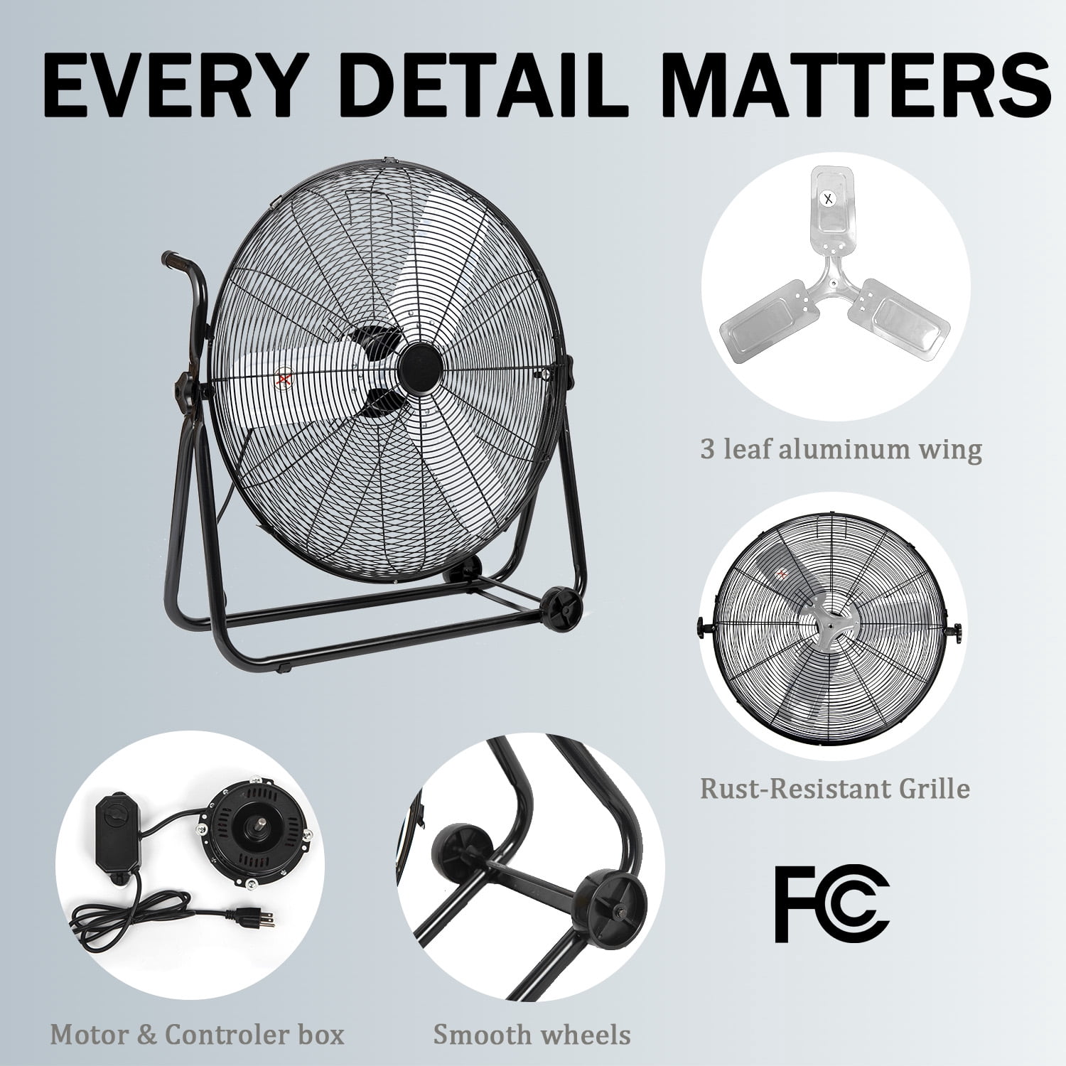 24"Industrial Fan High Velocity,Portable 24"Industrial Fan High Velocity,Portable Floor Fan with 3-Speed up to 8000CFM, Floor Fan Equipped Handle & Wheels, Ideal for Home, Garage, Indoor/Outdoor Use