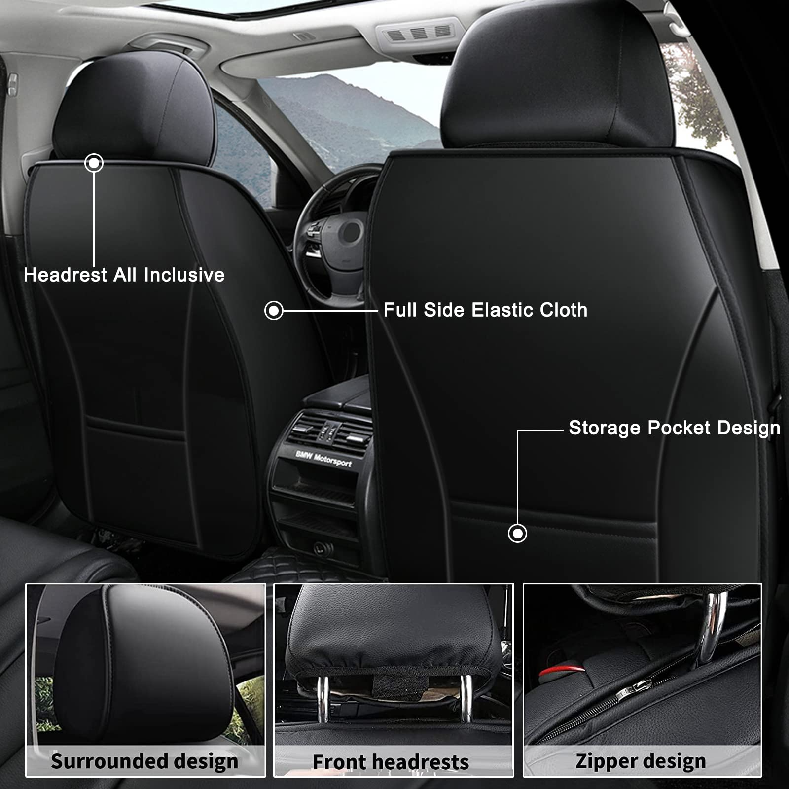 DIKSOAKR Car Seat Cover for Toyota Tacoma Accessories 2016 - 2023,Full Set Faux Leather Seat Protector,Waterproof Airbags Compatible Auto Interior,Black
