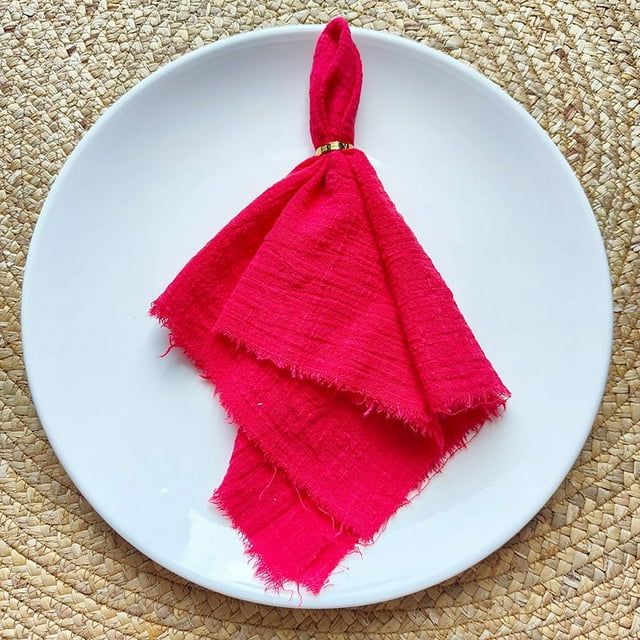 Nvzi Servilletas de tela de 16,53 x 16,53 pulgadas, juego de 4, servilletas de gasa de lino con flecos, servilletas suaves con flecos reutilizables para cenas, fiestas, Navidad, bodas (rojo)