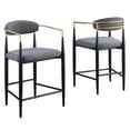 thumbnail image 4 of Amor Low Back Gray Linen Fabric Wood Counter Height Stools (Set of 2), 4 of 4