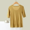 thumbnail image 4 of MIUOWANP Women's Short Sleeve T-Shirt Loose Fit Solid Color Breathable Round Neck Home Clothes of Women Size M(6)Yellow, 4 of 6
