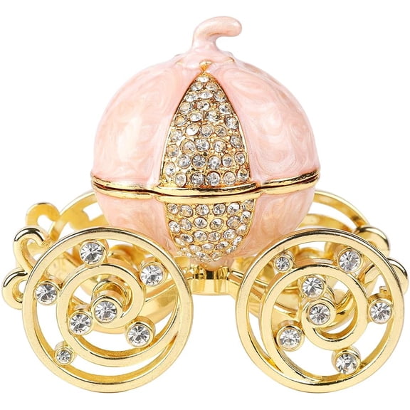 ABCISI Hand Painted Enameled Cinderella Pumpkin Carriage Decorative Hinged Jewelry Trinket Box, Unique Gift for Family, Jewelry Chests, Wedding, Valentine Day, Mother's Day Gifts (White)