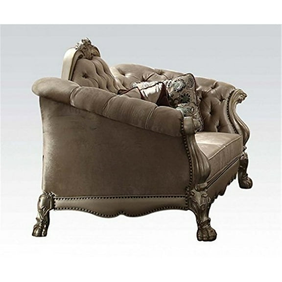 ACME Dresden Loveseat w/5 Pillows in Bone Velvet & Gold Patina