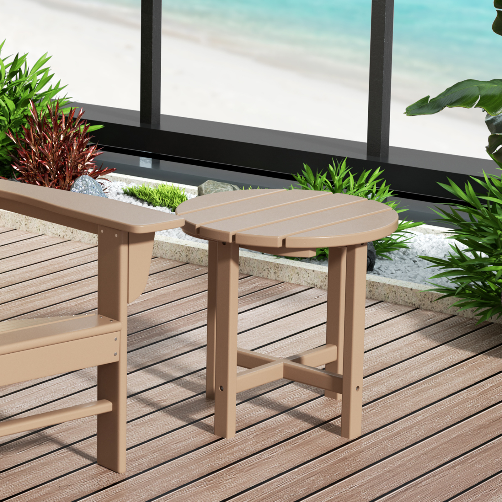 WestinTrends Outdoor Side Table, All Weather Poly Lumber Adirondack Small Patio Table Round End Table for Pool Balcony Deck Porch Lawn Backyard, Weathered Wood - image 3 of 7