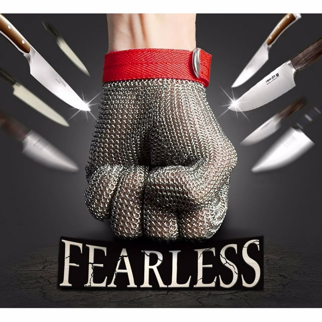 Anti-cutting Gloves,2PCS Safety Cut Proof Stab Resistant Stainless Steel Metal Mesh Butcher Glove Work Glove High Performance Level 5 Protection (1 PC is Cotton Gloves)