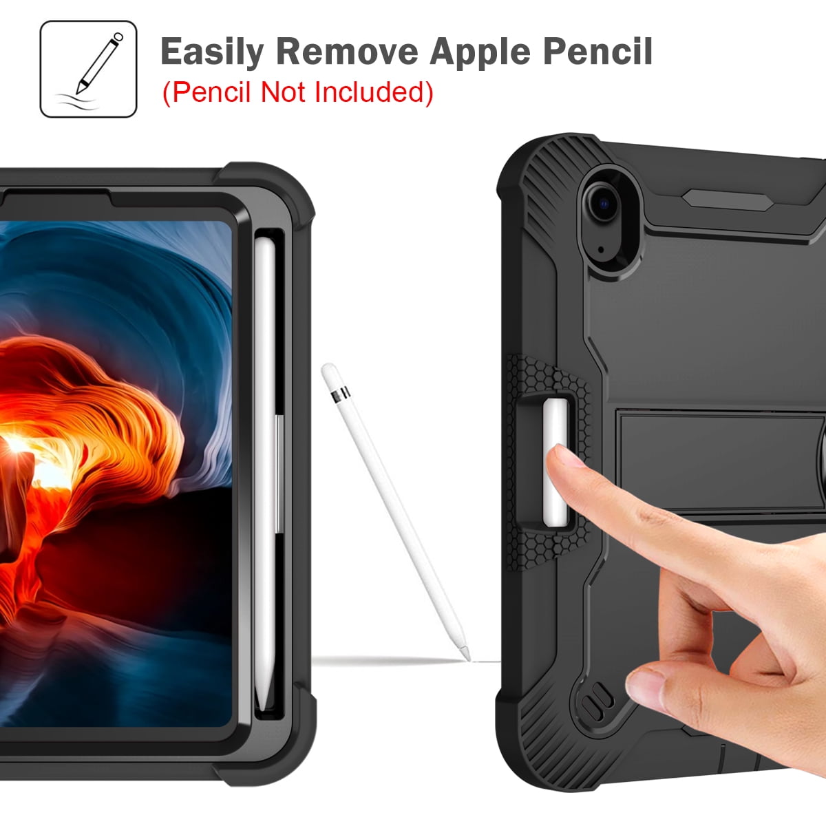 Allytech iPad mini 6 Case, iPad mini 6 Cover with Pencil Holder, Build-in Kickstand Heavy Duty Protection Shock-absorbing Anti-scratch Case Cover for Apple iPad mini 6th Gen 8.3-inch, Black