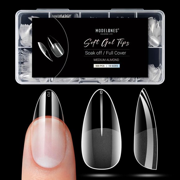 HLONK Almond Fake Nail Tips -500Pcs Medium Gel x Nail Tips Pre-shaped Half Matte Full Cover Clear Acrylic Nails Gel Kit False Nail Tip Press on Nails for Nail Extension DIY Salon