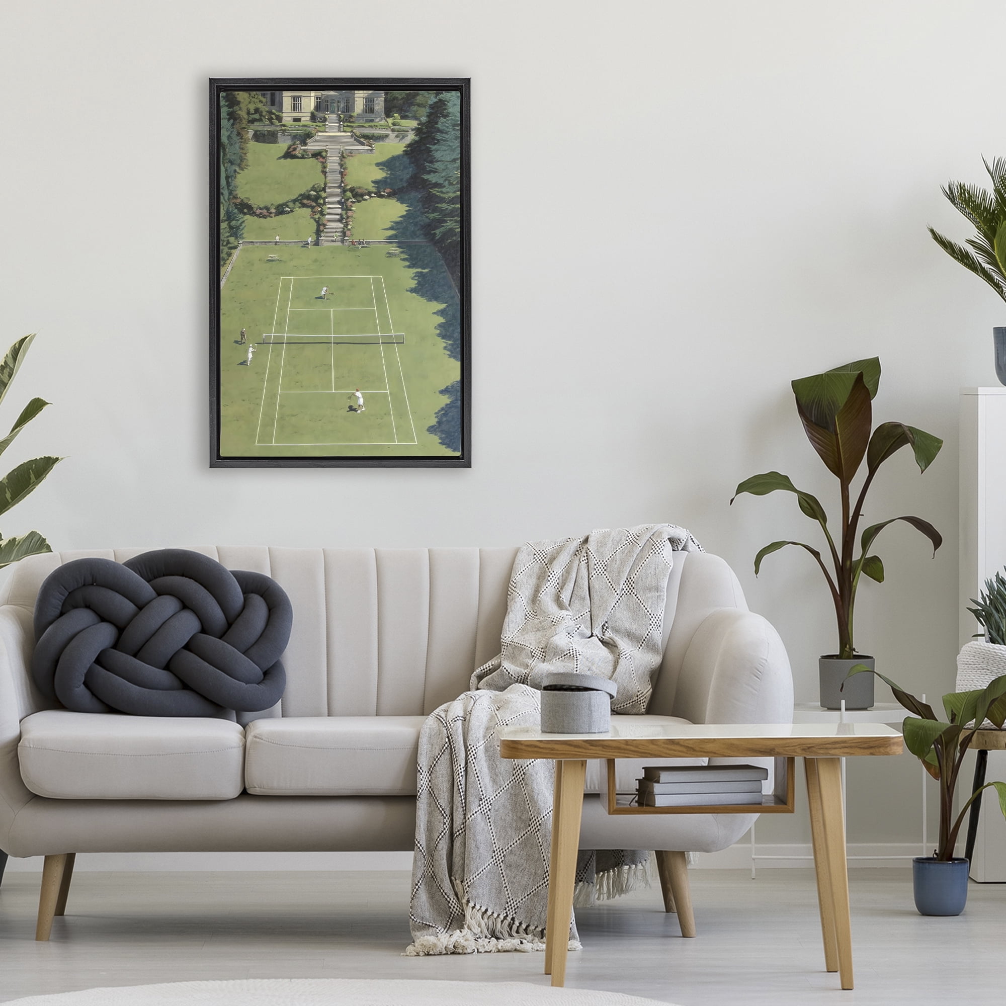Stupell Industries Tennis Court at Mansion Black Framed Floater Canvas Wall Art, design by Petal Prints Design