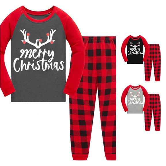 Byoo Little Boy's Light Pajama Set Long Sleeve Antler Graphic Print Buffalo Plaid Homewear Set