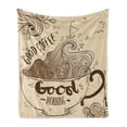 thumbnail image 1 of Coffee Art Soft Flannel Fleece Blanket, Retro Inspired Morning Theme Cup and Ship Sailing on Ocean Waves Doodle, Cozy Plush for Indoor and Outdoor Use, 50" x 60", Chocolate and Beige, by Ambesonne, 1 of 5