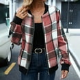 thumbnail image 4 of ClodeEU Women's Plaid Jacket With Pockets,Long Sleeve Zip Up Coat,Casual Fashions Fall Outwear Red,Womens Plus L, 4 of 8