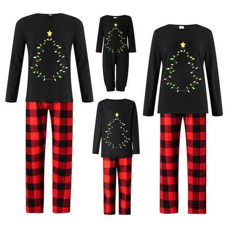 

Family Matching Christmas Pajamas Set Long Sleeve Tree Print Tops Plaid Pants XMAS Sleepwear Set