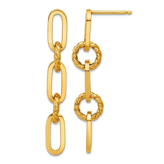 14k Solid Yellow Gold Polished Chain Link Dangle Post Earrings 28.4x7.9mm Wide Dangle Earring for Women and Men