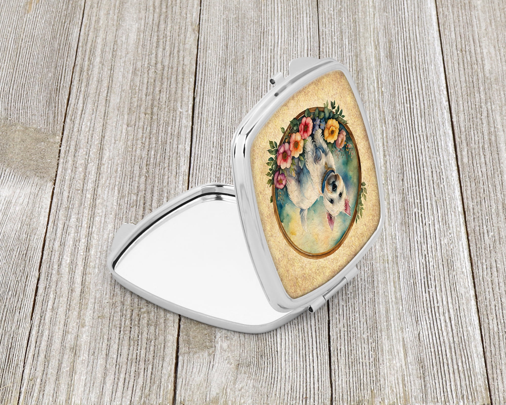 Westie and Flowers Compact Mirror 2.75 in x 3 in