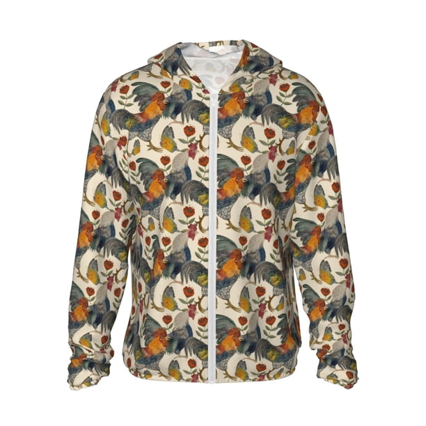 Balery Multi-Colored Roosters Sudadera ligera de manga larga con capucha y protección solar UPF 50+ para hombre y mujer, ideal para pesca y running-Small