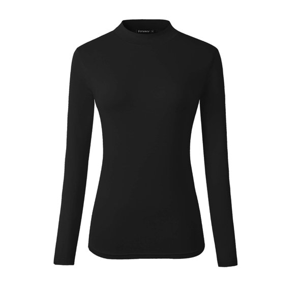 Veranee T-Shirt de Base à Col Roulé Ajusté à Manches Longues pour Superposition pour Femmes X-Grand Noir