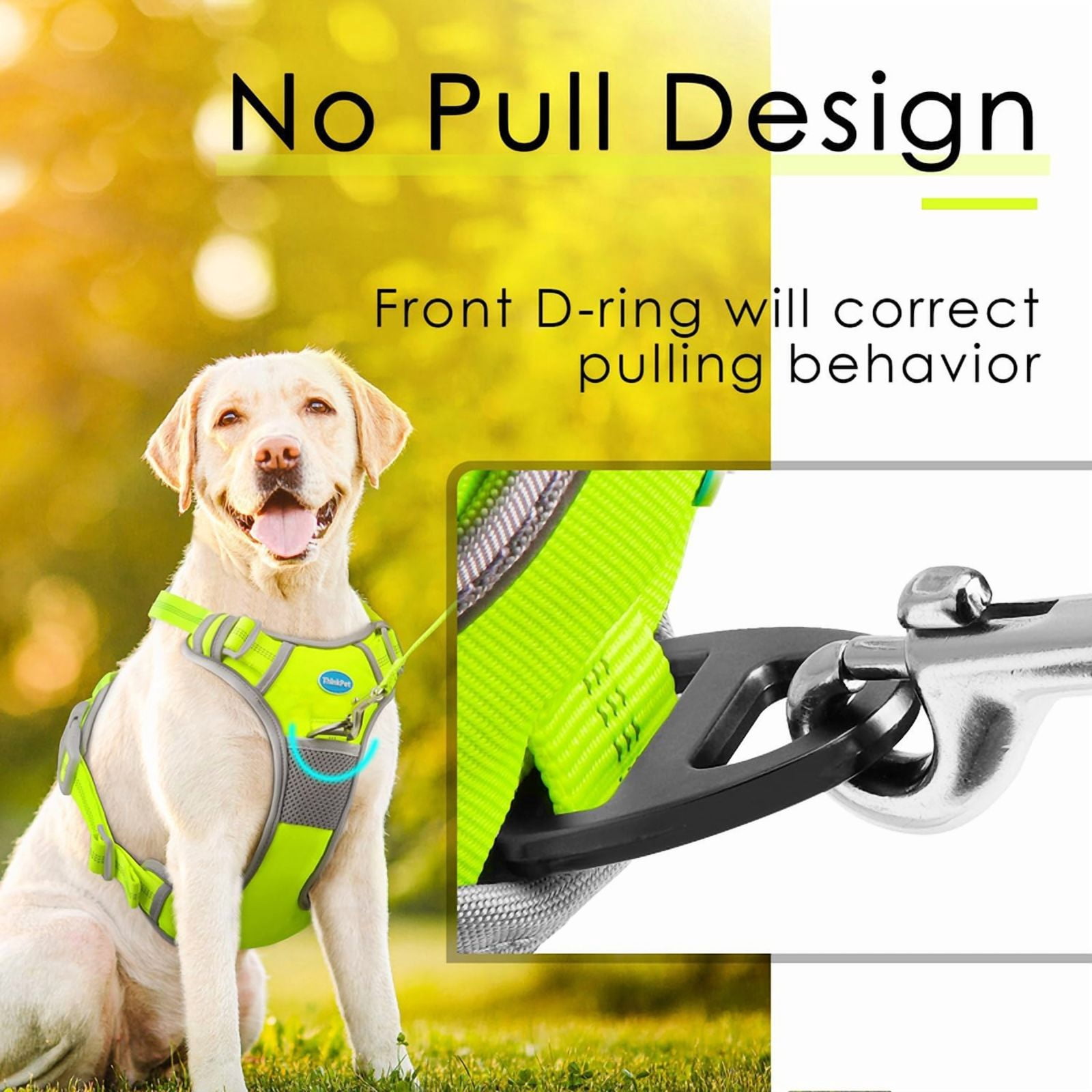 ThinkPet No Pull Harness Set Breathable Sport Harness with Handle - Reflective Padded Dog Safety Vest with Reflective Neon Dog Leash