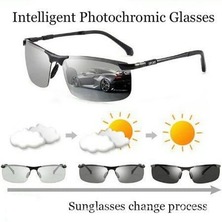3 Colors Driving Photochromic Sunglasses Men Fashion Polarized Chameleon Discoloration Sun Glasses for Men Intelligent Photochromic Metal Outdoor Anti-UV Eyeglasses
